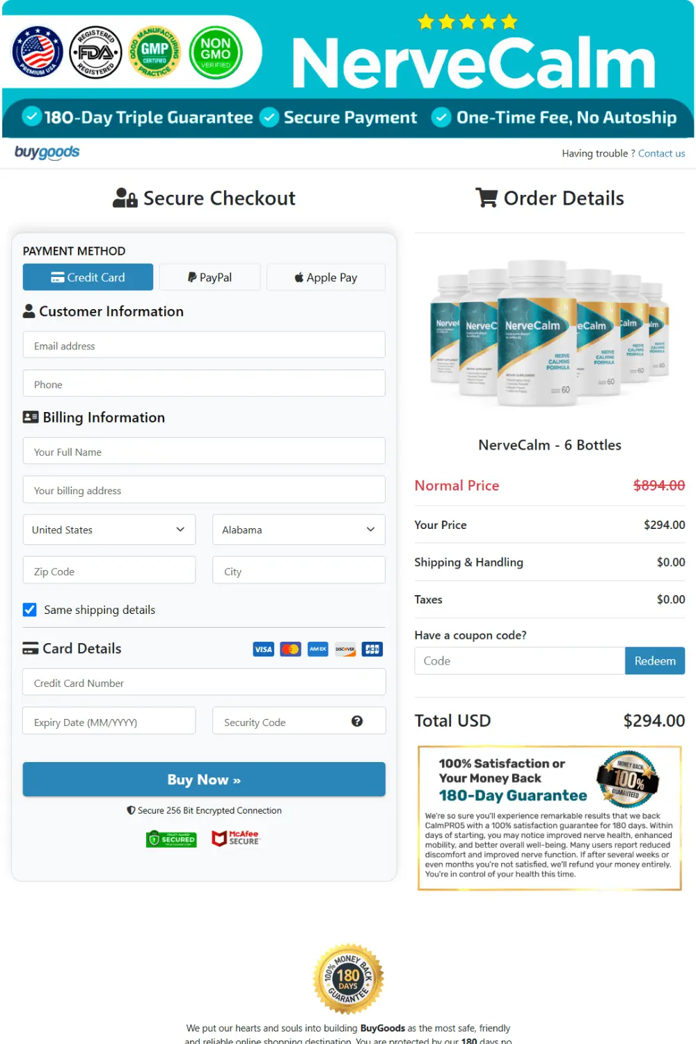 NerveCalm order page